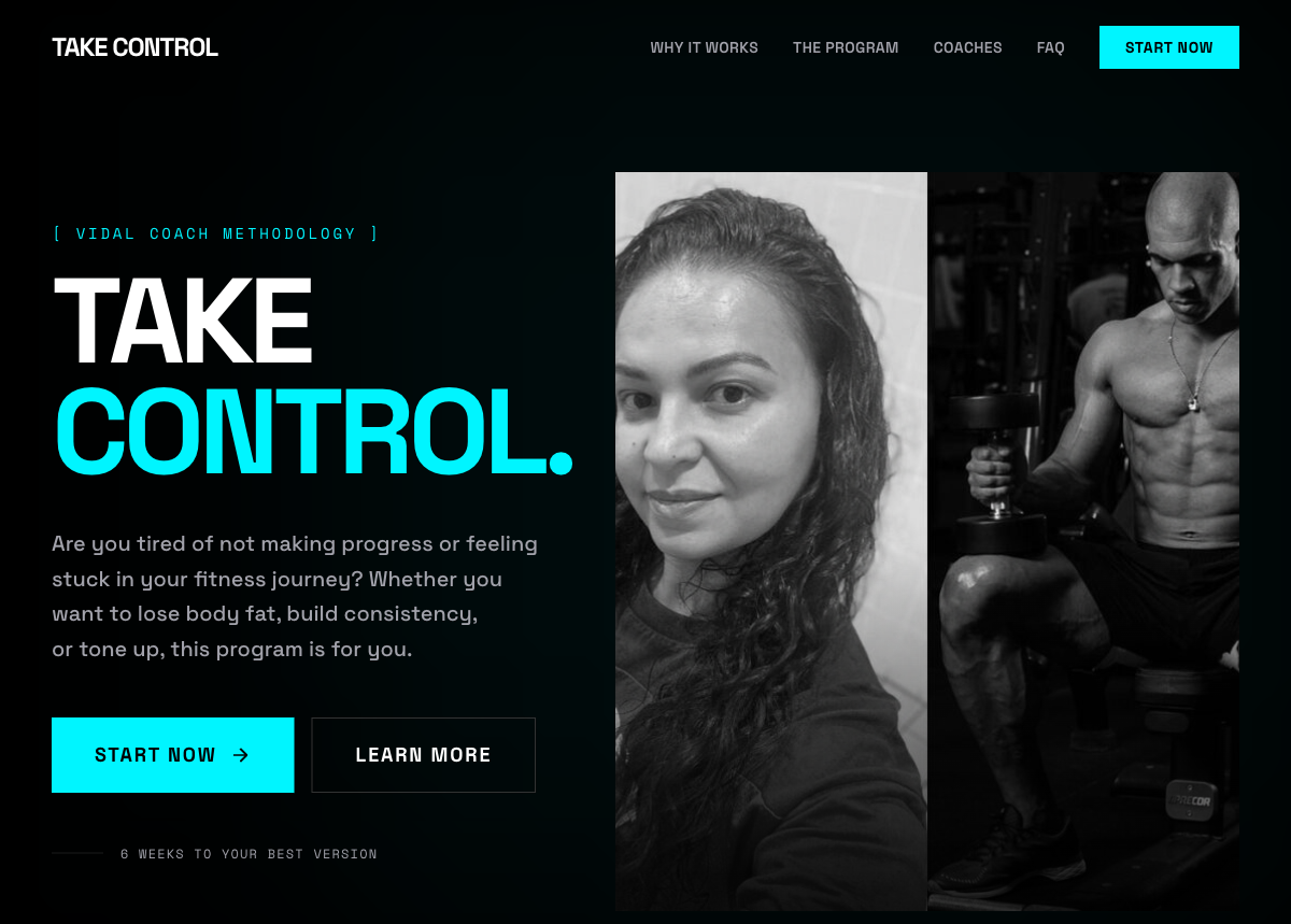 Site da Take Control, Vidal Coach